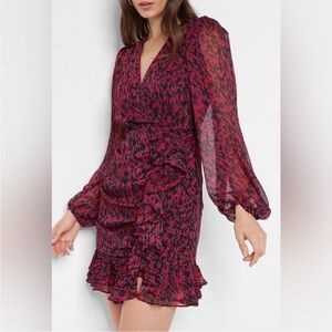 Express Abstract Print Faux Wrap Ruffle Mini Dress Size XS